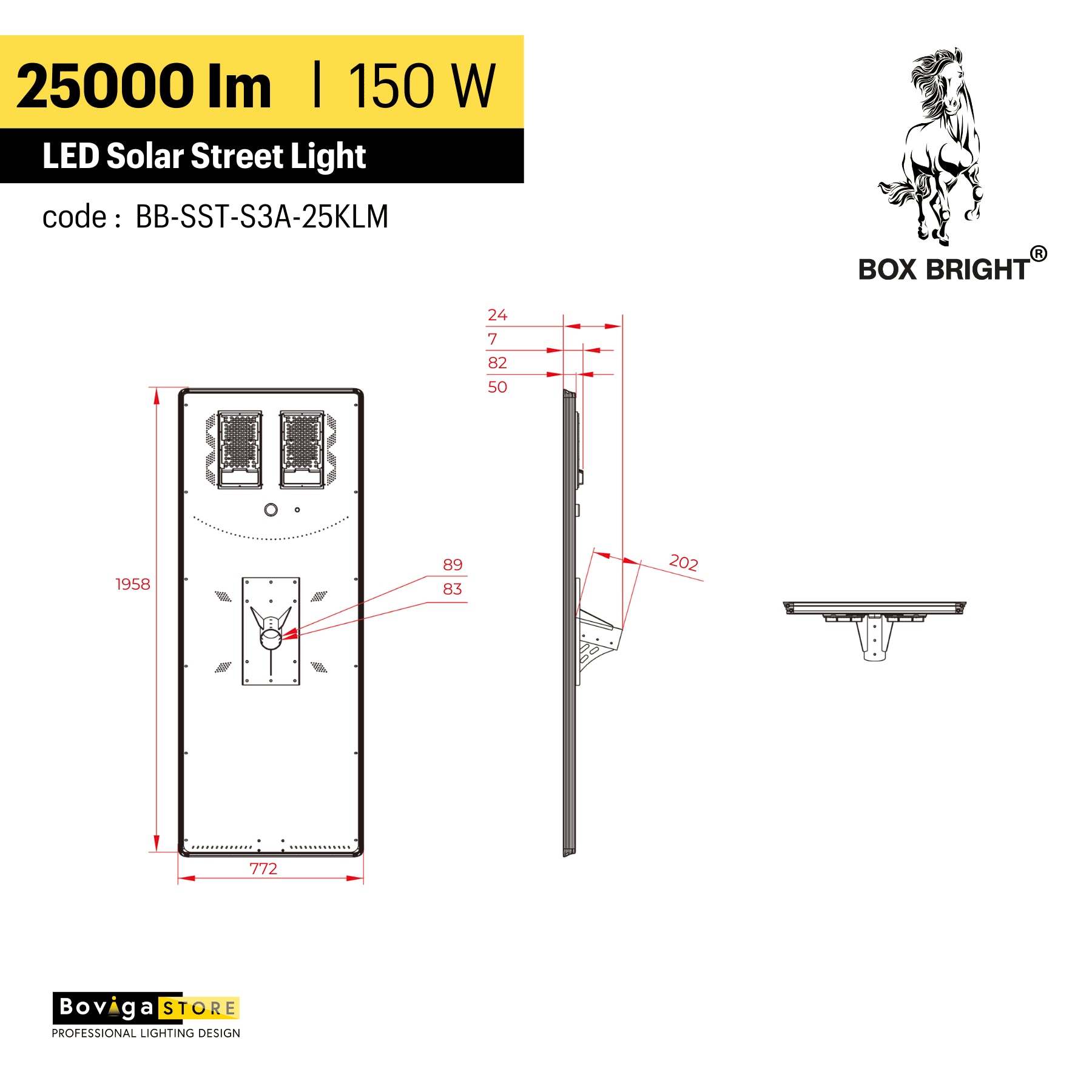 25000 lm ~ โคมไฟถนนโซล่าเซลล์ รุ่น Star Light | ความสูงติดตั้งแนะนำ 10 -16 เมตร