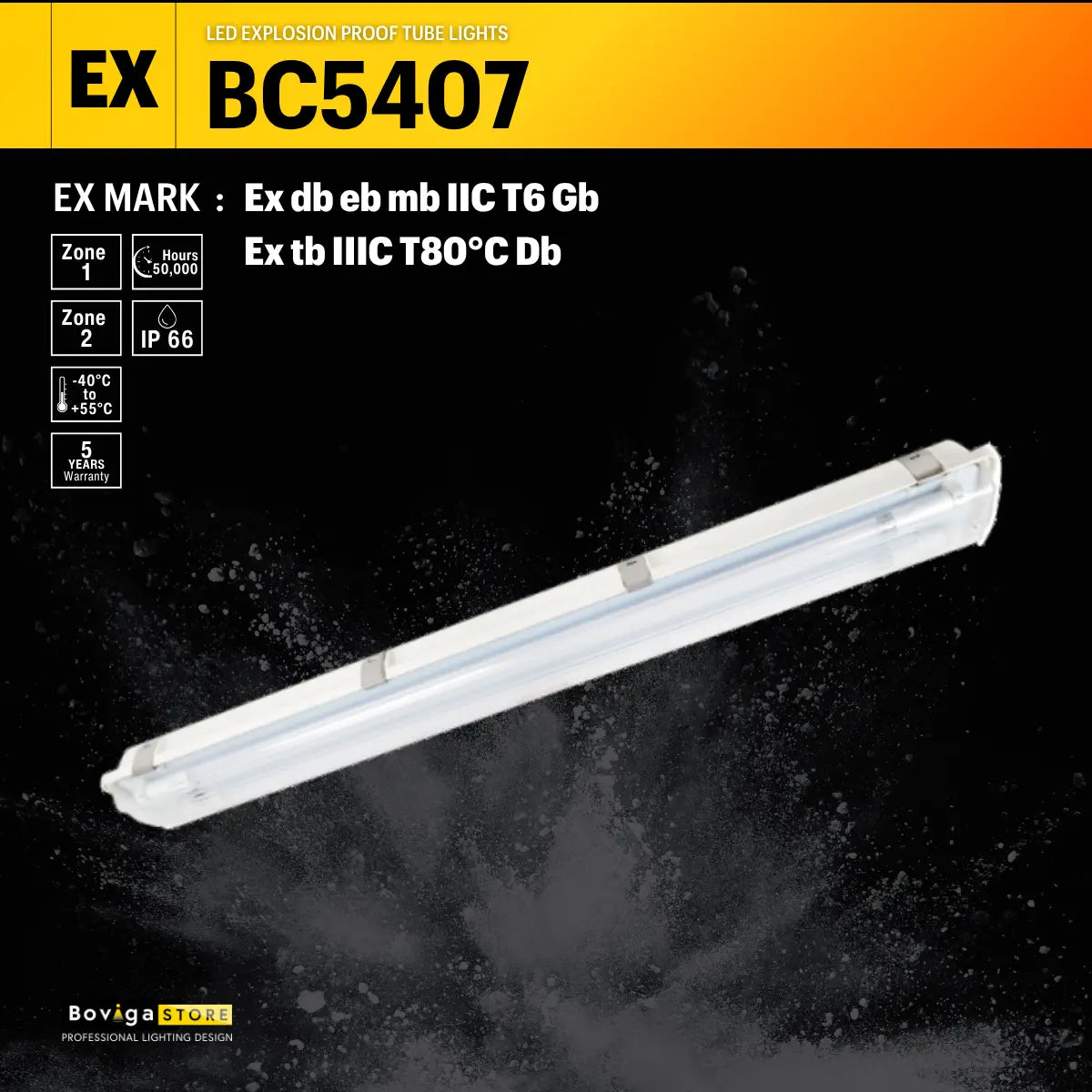 โคมไฟกันระเบิด LED สำหรับหลอดไฟ T8 | Explosion Proof Tube Light รุ่น BC5407