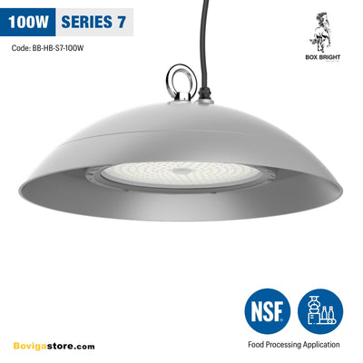 100W LED High Bay รุ่น SERIES 7 โคมไฮเบย์ LED สำหรับอุตสาหกรรมอาหาร ความสูงแนะนำติดตั้ง 5~9m