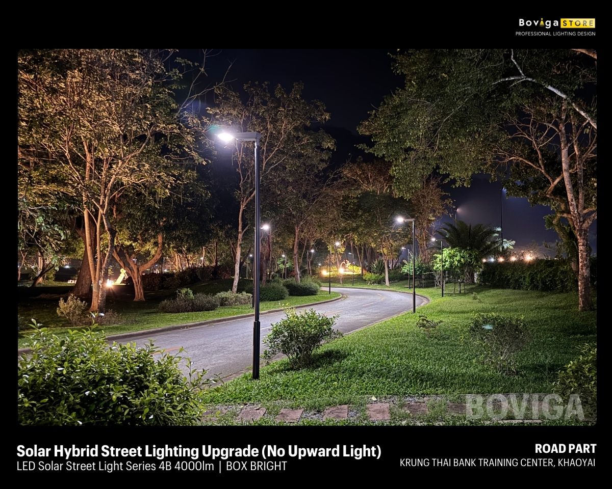 ปรับปรุงไฟถนนเดิมเป็นโคมไฟถนนโซลาร์เซลล์แบบ Hybrid รุ่น Series 4B ที่ศูนย์ฝึกอบรมธนาคารกรุงไทยเขาใหญ่
