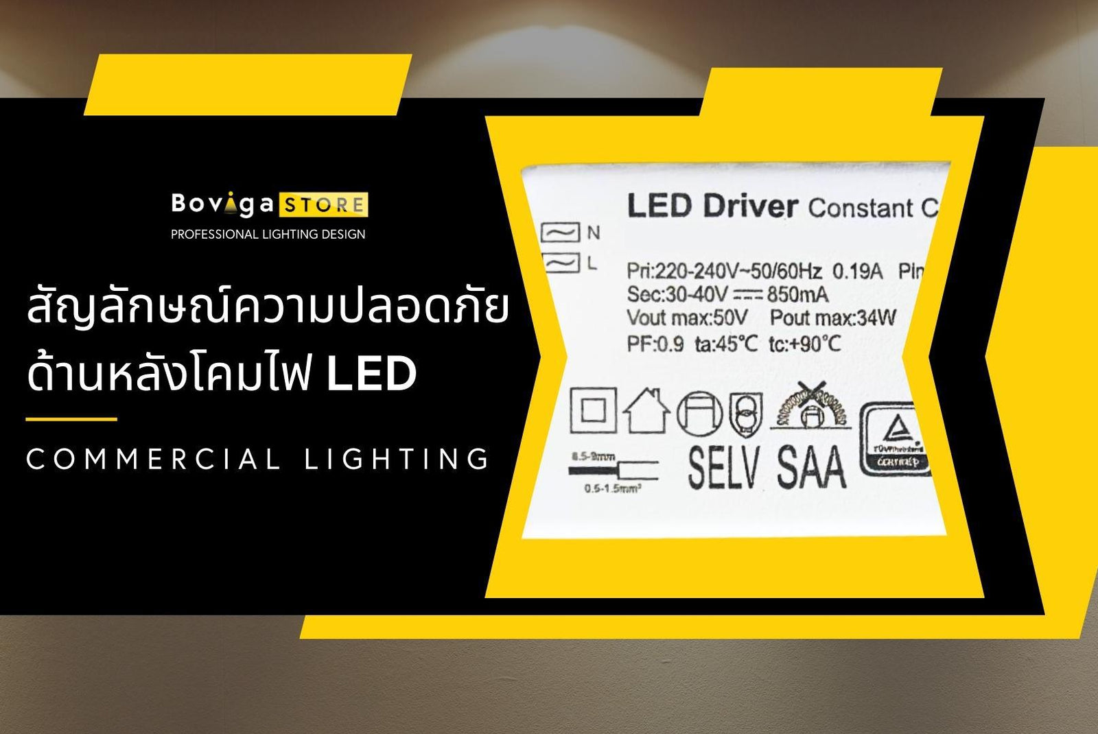 สัญลักษณ์ความปลอดภัย ด้านหลังโคมไฟ LED Commercial Lighting