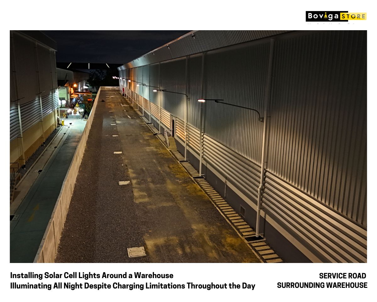 การติดตั้งโคมไฟโซลาร์เซลล์รอบคลังสินค้า สว่างตลอดคืนแม้มีข้อจำกัดที่ไม่สามารถทำการชาร์จแบตเตอรี่ได้ตลอดทั้งวัน