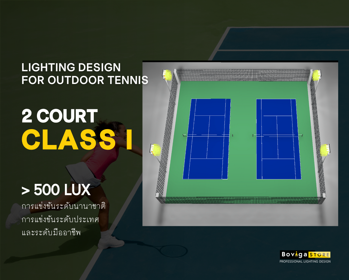 ออกแบบแสงสว่างสำหรับสนามเทนนิส 2 สนาม | Class l