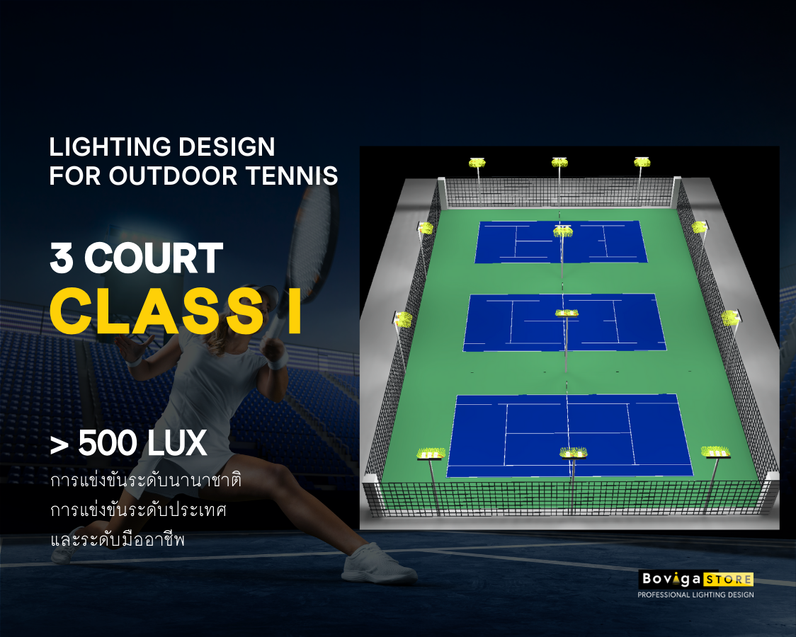 ออกแบบแสงสว่างสำหรับสนามเทนนิส 3 สนาม | Class l