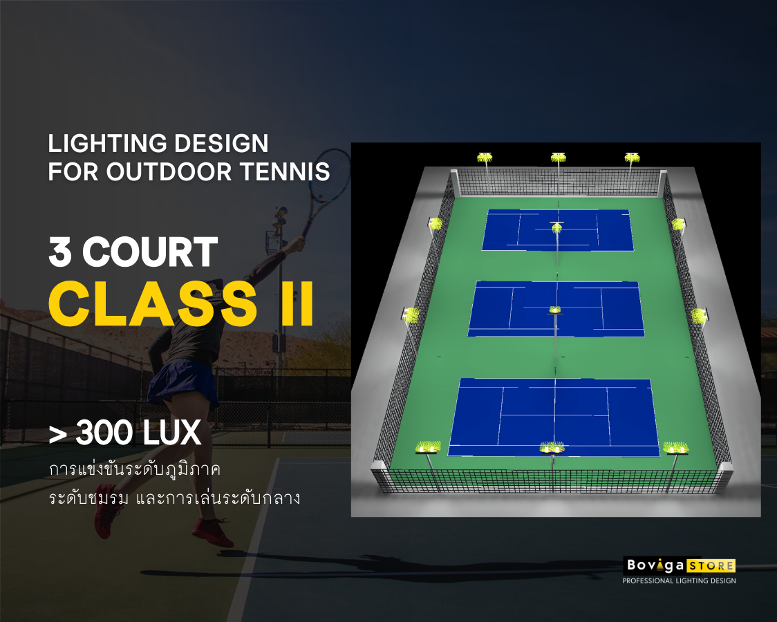 ออกแบบแสงสว่างสำหรับสนามเทนนิส 3 สนาม | Class ll