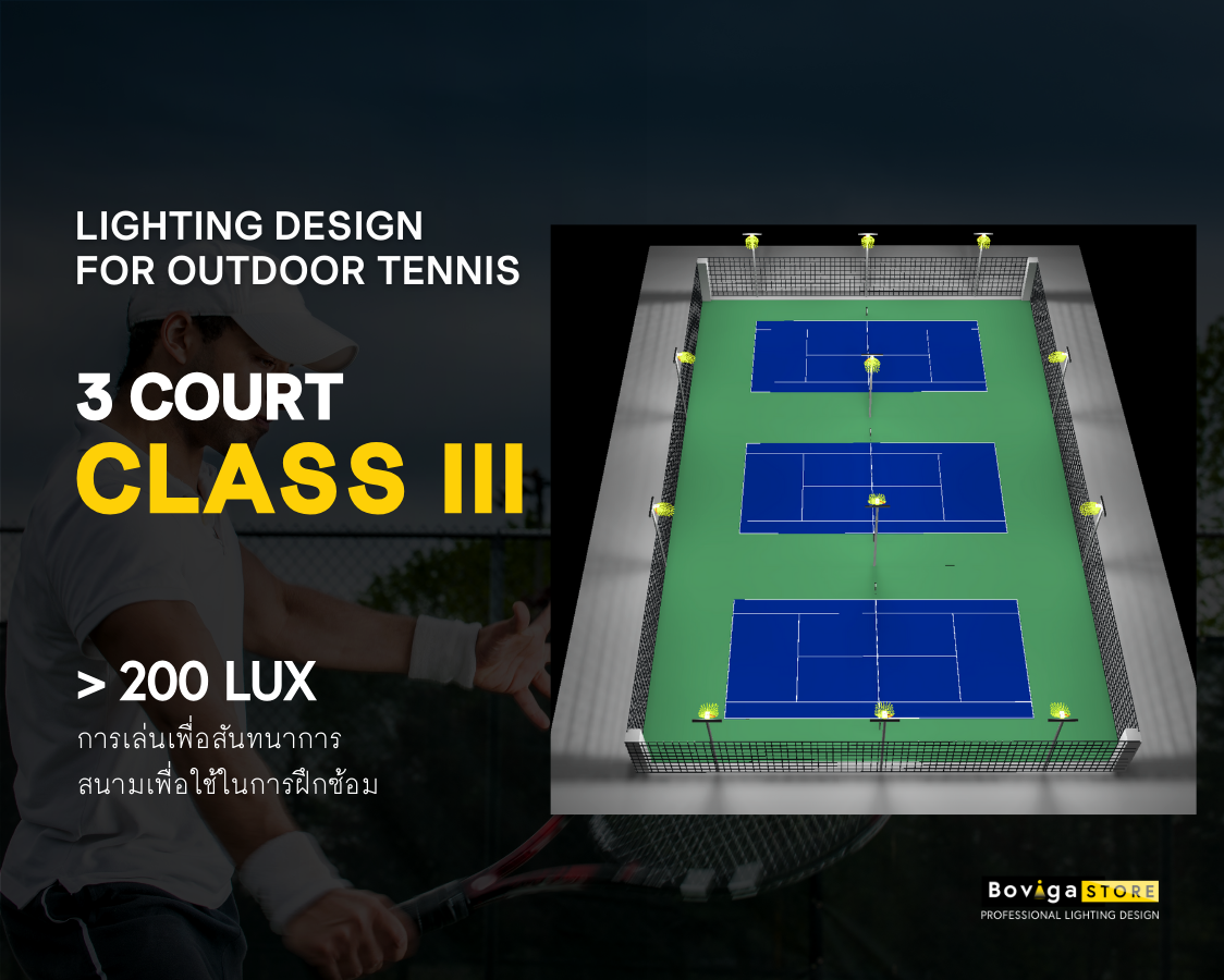 ออกแบบแสงสว่างสำหรับสนามเทนนิส 3 สนาม | Class lll