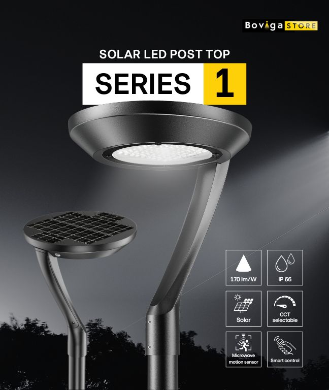 SERIES 1 | โคมไฟถนน UFO หรือ โคมไฟหัวเสาโซลาร์เซลล์ | Solar LED Post Top | BOX BRIGHT