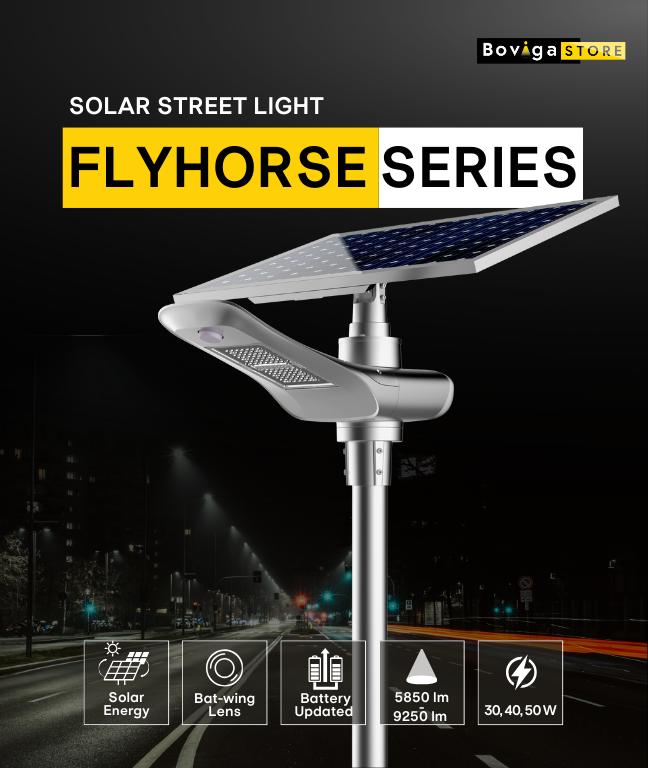 Solar LED Street Light โคมไฟถนนโซล่าเซลล์ LED รุ่น Flyhorse แบรนด์ BOX BRIGHT