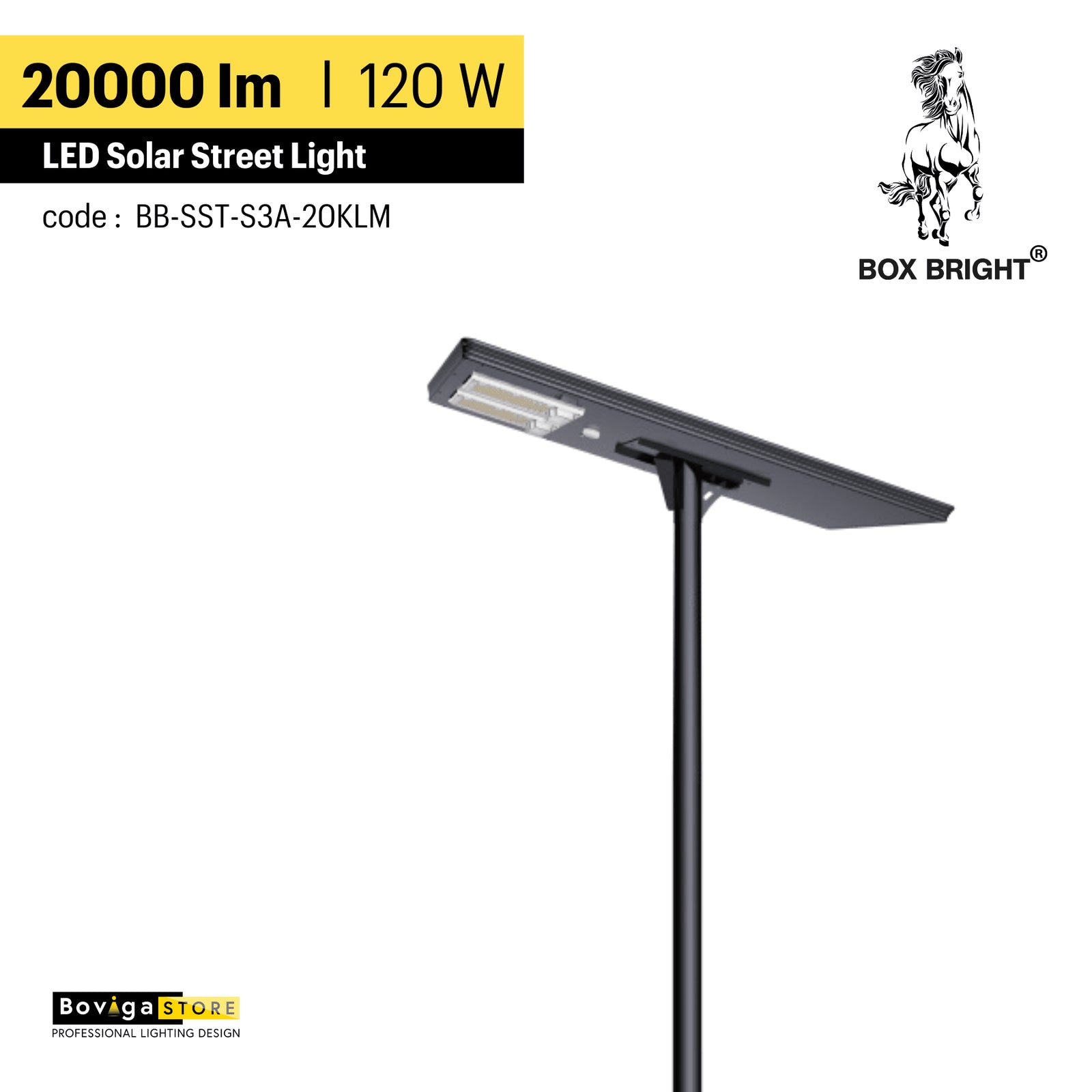 20000 lm ~ โคมไฟถนนโซล่าเซลล์ รุ่น Star Light | ความสูงติดตั้งแนะนำ 10 -14 เมตร