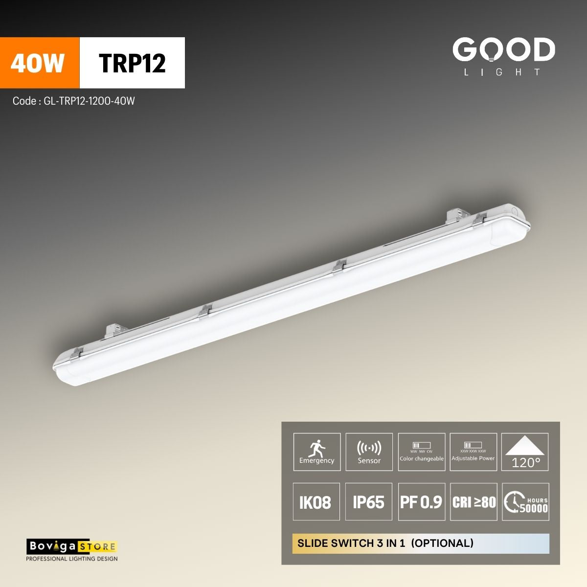 โคมไฟกันน้ำกันฝุ่น Tri-proof LED รุ่น TRP12 แบรนด์ Good Light ขนาด 40W ความยาว 1200mm