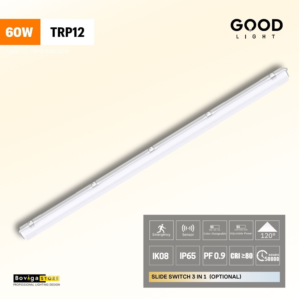 โคมไฟกันน้ำกันฝุ่น Tri-proof LED รุ่น TRP12 แบรนด์ Good Light ขนาด 60W ความยาว 1500mm