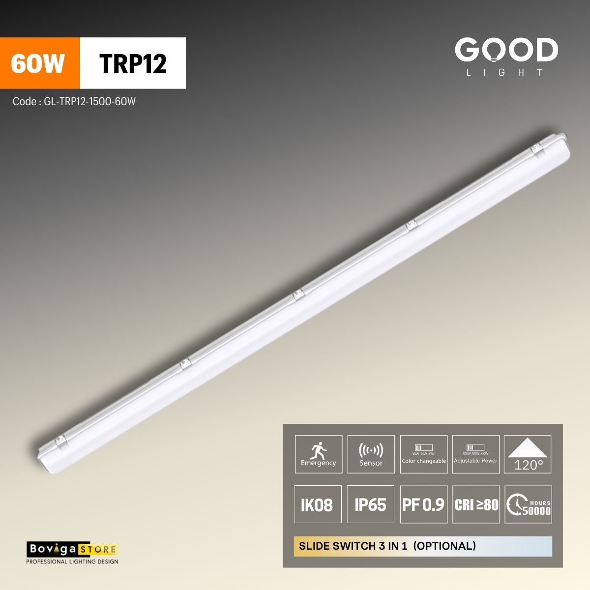 โคมไฟกันน้ำกันฝุ่น Tri-proof LED รุ่น TRP12 แบรนด์ Good Light ขนาด 60W ความยาว 1500mm