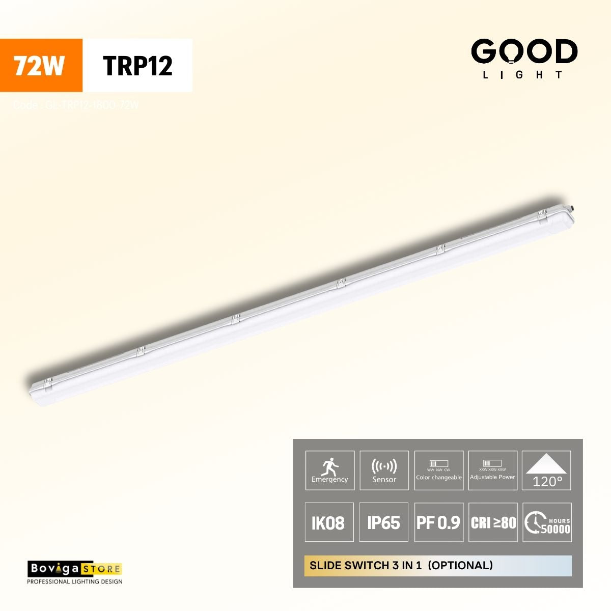 โคมไฟกันน้ำกันฝุ่น Tri-proof LED รุ่น TRP12 แบรนด์ Good Light ขนาด 72W ความยาว 1800mm