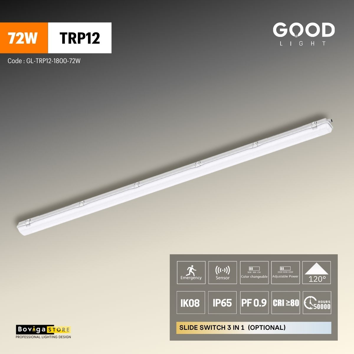 โคมไฟกันน้ำกันฝุ่น Tri-proof LED รุ่น TRP12 แบรนด์ Good Light ขนาด 72W ความยาว 1800mm