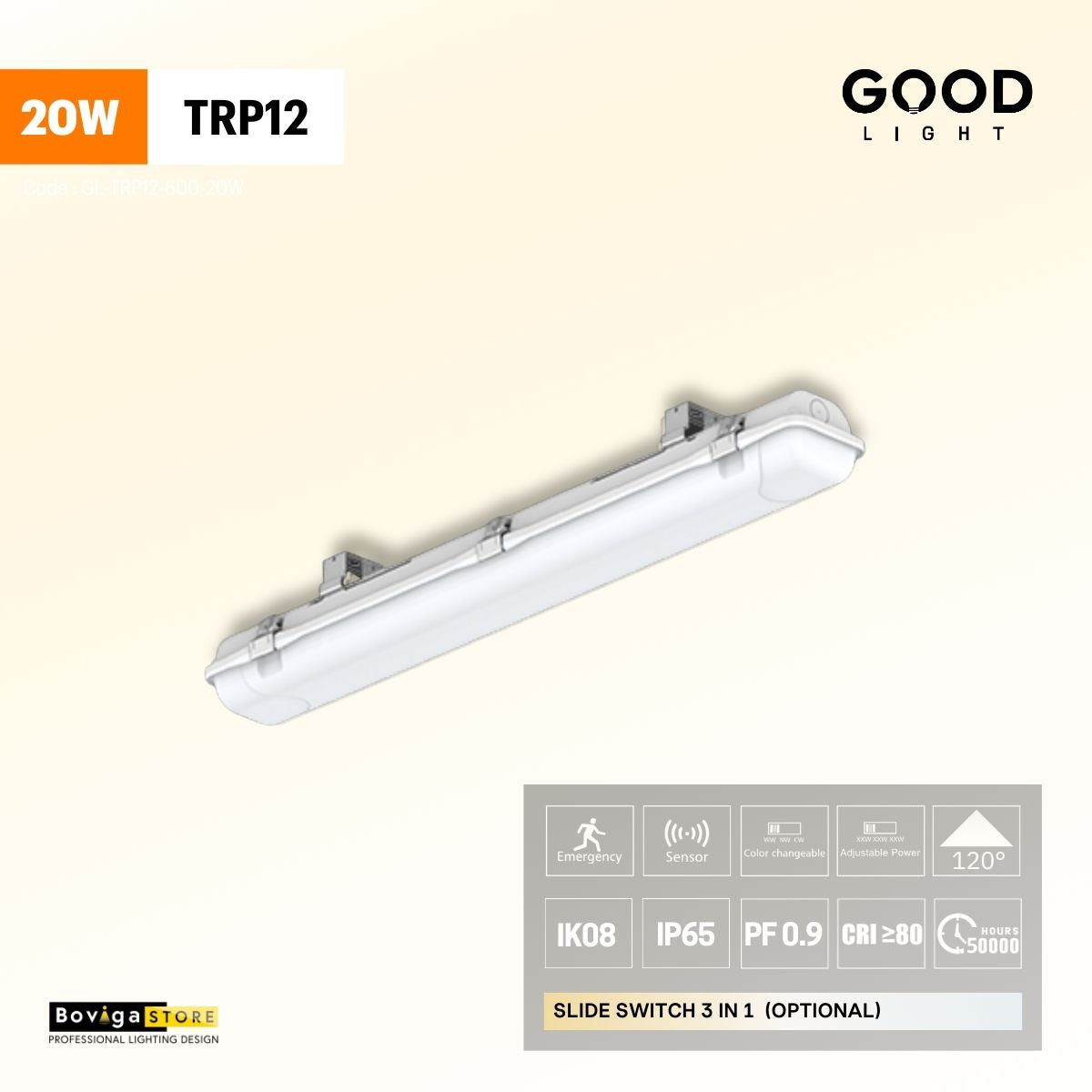 โคมไฟกันน้ำกันฝุ่น Tri-proof LED รุ่น TRP12 แบรนด์ Good Light ขนาเ 20W ความยาว 600mm