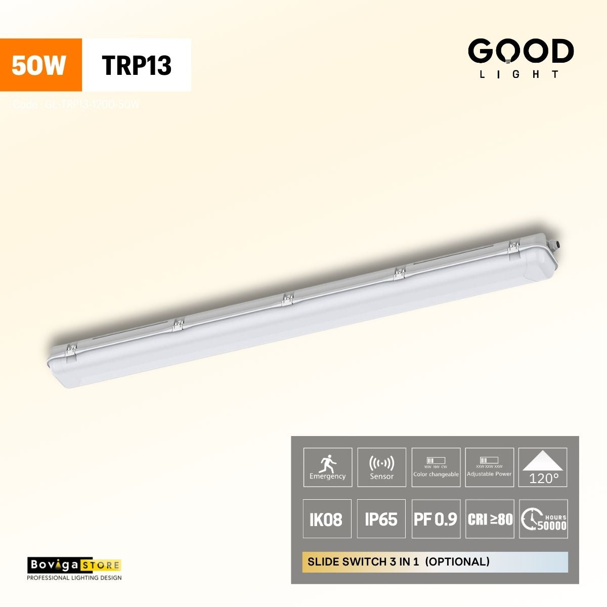 50W TRP13 โคมไฟกันน้ำกันฝุ่น LED TRI-PROOF แบรนด์ GOOD LIGHT  แบบ Complete Set ความยาว 1200mm