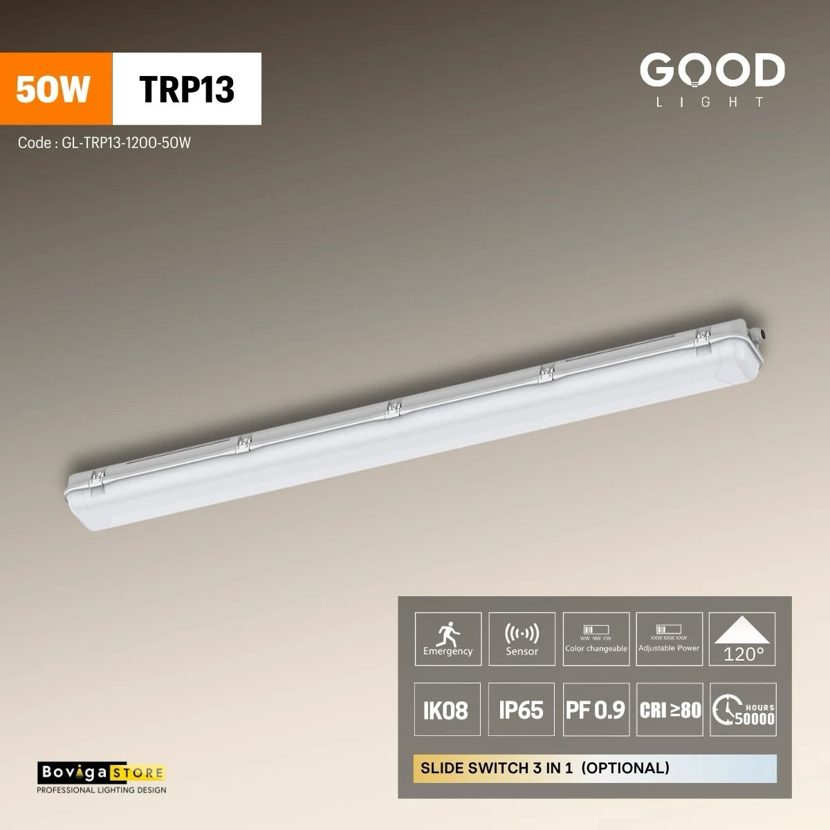 50W TRP13 โคมไฟกันน้ำกันฝุ่น LED TRI-PROOF แบรนด์ GOOD LIGHT  แบบ Complete Set ความยาว 1200mm