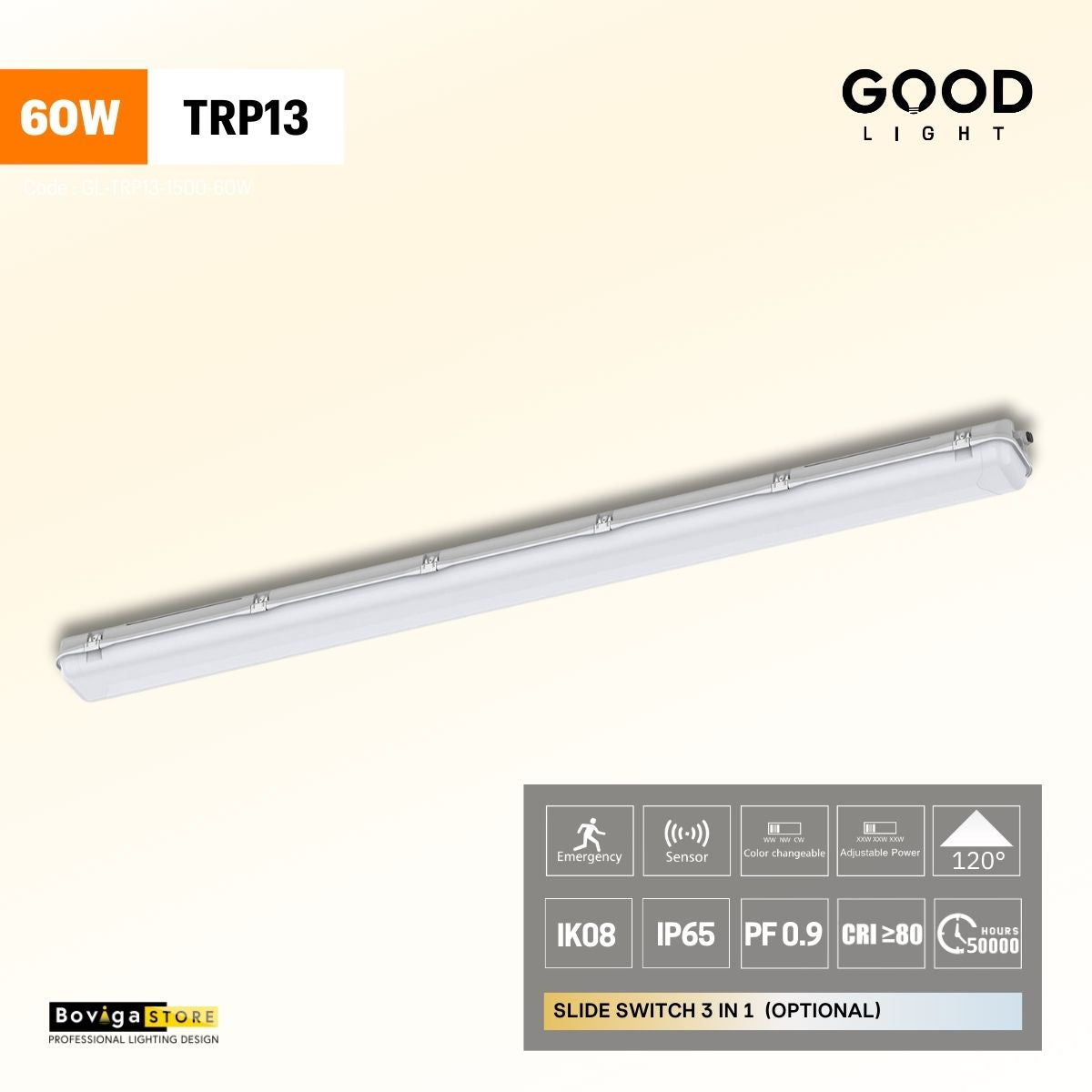 60W TRP13 โคมไฟกันน้ำกันฝุ่น LED TRI-PROOF แบรนด์ GOOD LIGHT  แบบ Complete Set ความยาว 1500mm