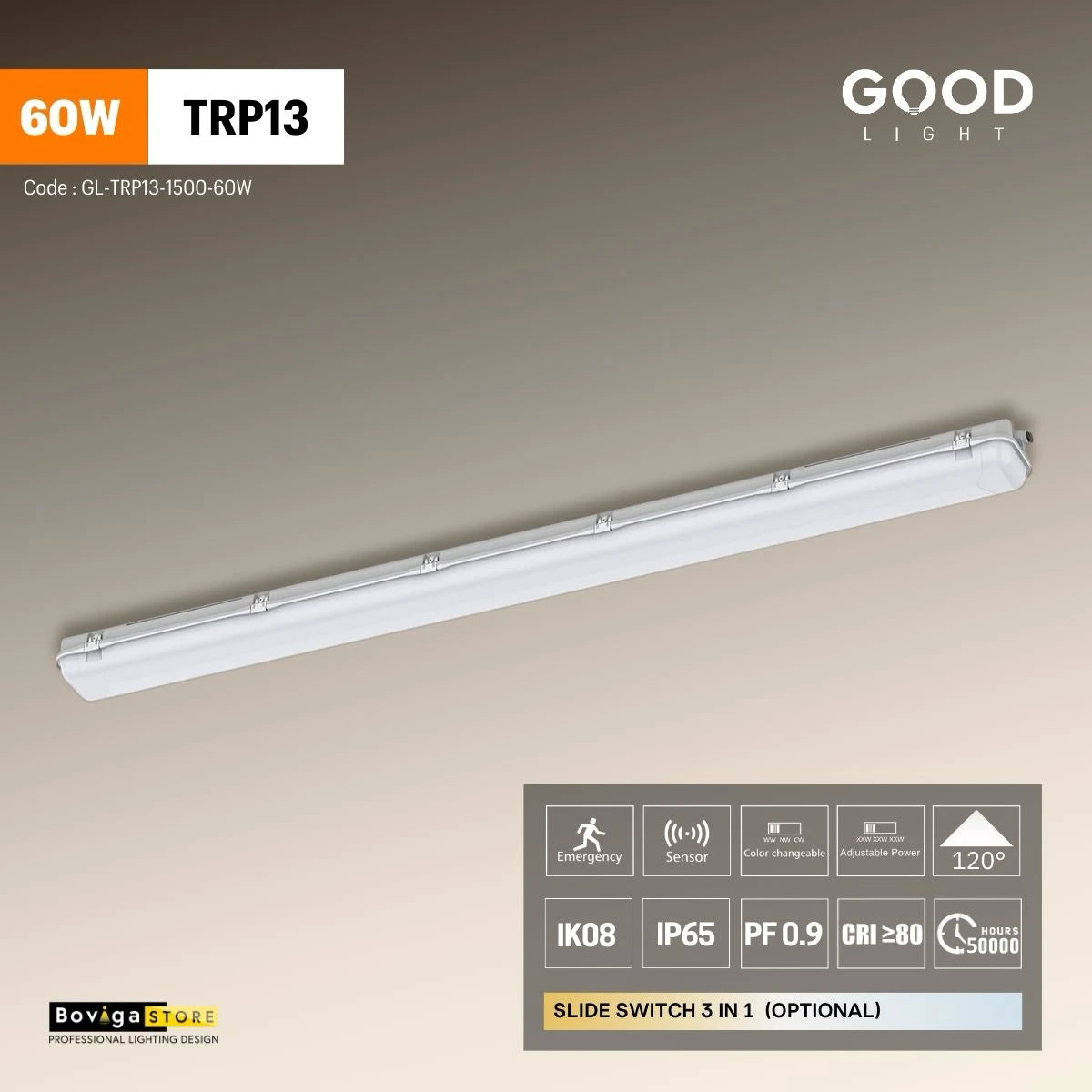 60W TRP13 โคมไฟกันน้ำกันฝุ่น LED TRI-PROOF แบรนด์ GOOD LIGHT  แบบ Complete Set ความยาว 1500mm