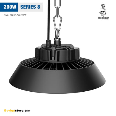 โคมไฟ LED High Bay ขนาด 200W รุ่นใหม่ Series 8 แบรนด์ BOX BRIGHT รับประกัน 5 ปี ระบายความร้อนดีที่สุด อัตราการลดลงของแสงต่ำ อายุการใช้งานยาวนาน อุปกรณ์ครบชุดพร้อมติดตั้ง